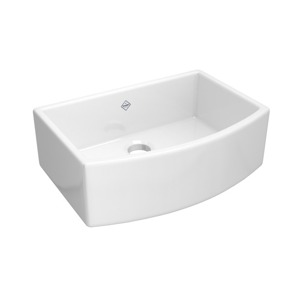 Waterside™ 30" Single Bowl Farmhouse Bowed Apron Front Fireclay Kitchen Sink - White (WH) | Model Number: RC3021WH