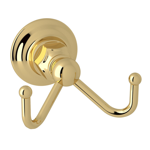 Wall Mount Double Robe Hook - Unlacquered Brass | Model Number: ROT7DULB - Product Knockout