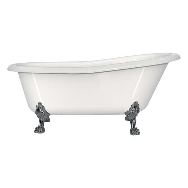 Roxburgh 67-1/8 Inch X 31-7/8 Inch Freestanding Slipper Bathtub in Volcanic Limestone&trade; with Overflow Hole - Gloss White | Model Number: ROX-N-SW-OF+FT-ROX-PC - Product Knockout