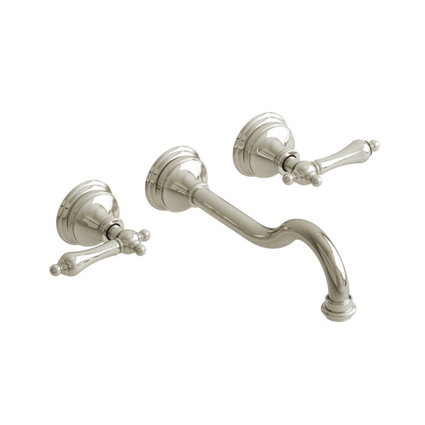 DISCONTINUÉ -Robinet de salle de bain mural Retro - Nickel poli avec poignées à levier | Numéro de modèle: RT03LPN-10 - Produit épuisé