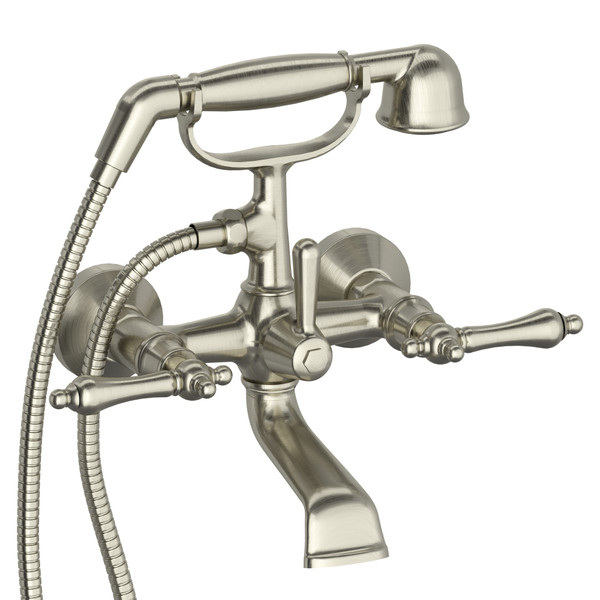 ​​​​​​​​​​​​​​Robinet de bain à deux trous Retro  - Nickel brossé avec poignées à levier  | Numéro de modèle: RT06LBN - Produit épuisé