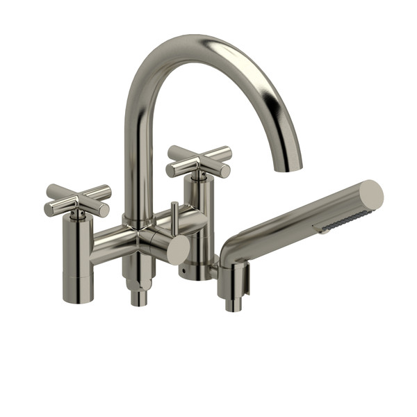 ​​​​​​​Robinet de bain à deux trous sans colonne Riu  - Nickel brossé avec poignées en croix  | Numéro de modèle: RU06+BN - Produit épuisé