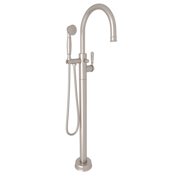 Traditional Single Leg Floor Mount Tub Filler - Satin Nickel with Metal Lever Handle | Model Number: T1587LMSTN/TO - Product Knockout