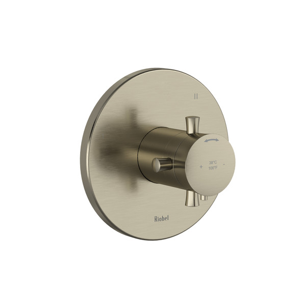Edge 1/2 Inch Thermostatic and Pressure Balance Trim with up to 5 Functions  - Brushed Nickel with Cross Handles | Model Number: TEDTM45+BN - Product Knockout