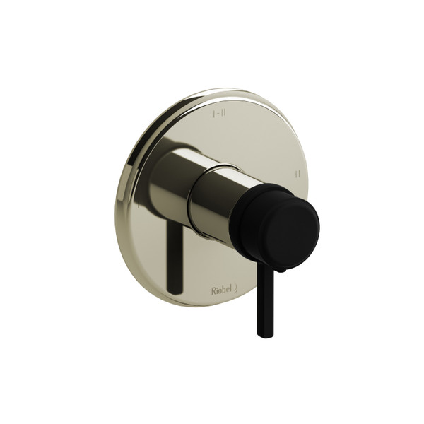 Garniture pour valve pression équilibrée et thermostatique ​​​​1/2" avec jusqu'à 3 fonctions Momenti - Nickel Poli et Noir avec poignées à levier  | Numéro de modèle: TMMRD23LPNBK - Produit épuisé