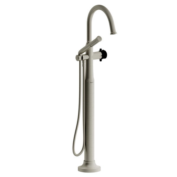Garniture de robinet de bain monotrou fixé au sol avec bec en C Momenti - Nickel brossé et Noir avec poignées en croix  | Numéro de modèle: TMMRD39+BNBK - Produit épuisé