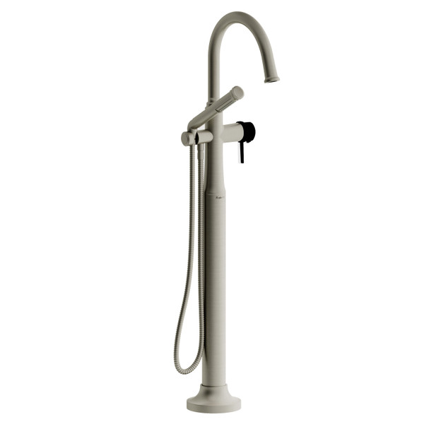 Garniture de robinet de bain monotrou fixé au sol avec bec en C Momenti - Nickel brossé et Noir avec poignées à levier  | Numéro de modèle: TMMRD39LBNBK - Produit épuisé