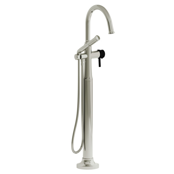 Momenti™ Single Hole Floor Mount Tub Filler Trim With C-Spout - Polished Nickel/Black | Model Number: TMMRD39LPNBK
