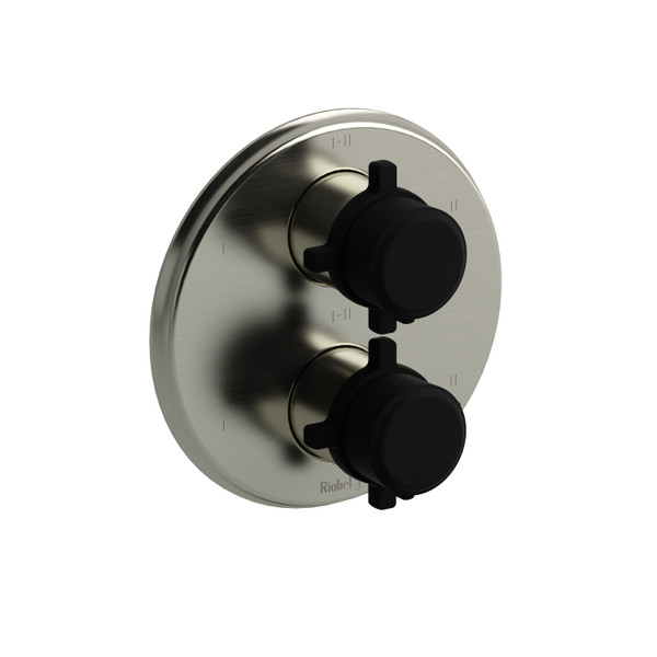 Garniture pour valve pression équilibrée et thermostatique ​​​​3/4" avec jusqu'à 6 fonctions Momenti - Nickel brossé et Noir avec poignées en croix  | Numéro de modèle: TMMRD46+BNBK - Produit épuisé