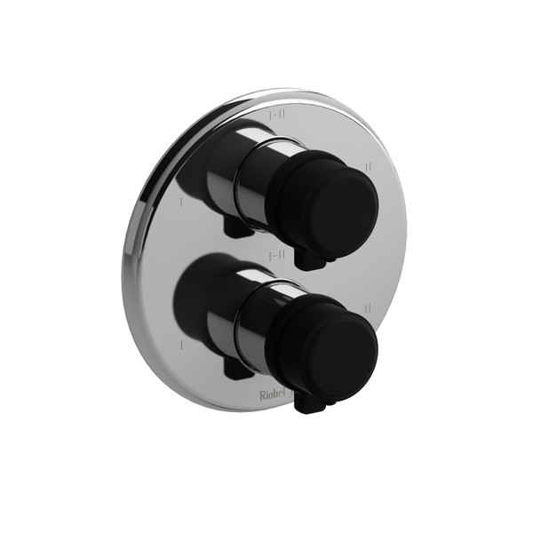 Garniture pour valve pression équilibrée et thermostatique ​​​​3/4" avec jusqu'à 6 fonctions Momenti - Chrome et Noir avec poignées en J  | Numéro de modèle: TMMRD46JCBK - Produit épuisé