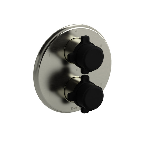 Garniture pour valve pression équilibrée et thermostatique ​​​​3/4" avec jusqu'à 6 fonctions Momenti - Nickel brossé et noir avec poignées en croix  | Numéro de modèle: TMMRD46XBNBK - Produit épuisé