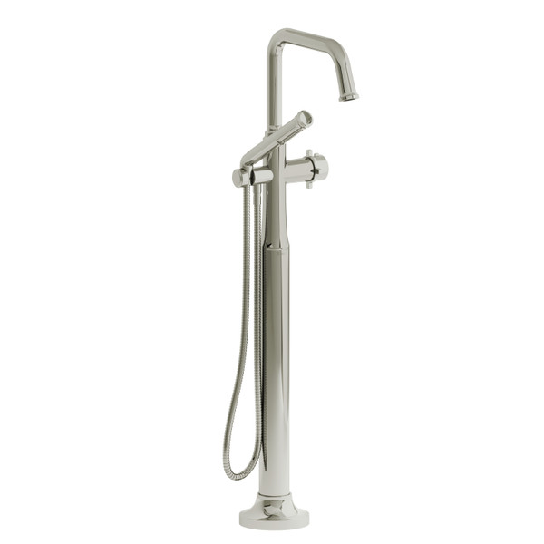 Momenti Single Hole Floor Mount Tub Filler Trim with U-Spout  - Polished Nickel with Cross Handles | Model Number: TMMSQ39+PN - Product Knockout