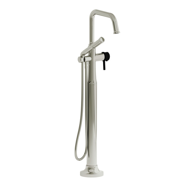 Momenti™ Single Hole Floor Mount Tub Filler Trim With U-Spout - Polished Nickel/Black | Model Number: TMMSQ39LPNBK