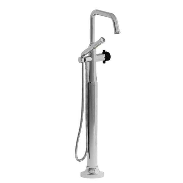 Garniture de robinet de bain monotrou fixé au sol avec bec en U Momenti  - Chrome et noir avec poignées en croix  | Numéro de modèle: TMMSQ39XCBK - Produit épuisé