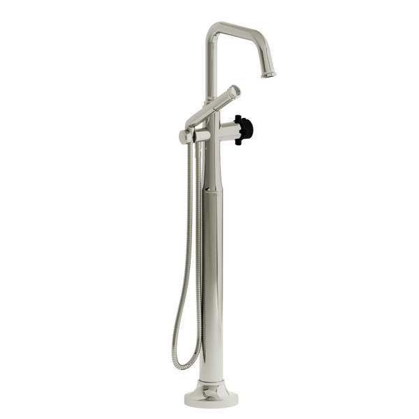 Garniture de robinet de bain monotrou fixé au sol avec bec en U Momenti  - Nickel poli et Noir avec poignées en croix​​​​​​​  | Numéro de modèle: TMMSQ39XPNBK - Produit épuisé