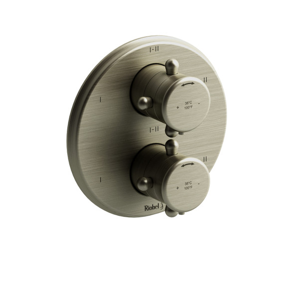 Retro 3/4 Inch Thermostatic and Pressure Balance Trim with up to 6 Functions  - Brushed Nickel with Cross Handles | Model Number: TRT46+BN - Product Knockout