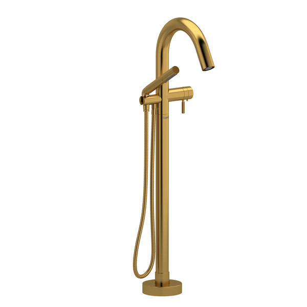DISCONTINUED-Riu Single Hole Floor Mount Tub Filler Trim with Knurled Handle - Brushed Gold | Model Number: TRU39KNBG