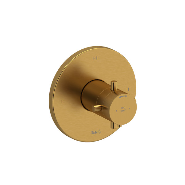 Riu 1/2 Inch Thermostatic and Pressure Balance Trim with up to 3 Functions  - Brushed Gold with Cross Handles | Model Number: TRUTM23+BG - Product Knockout