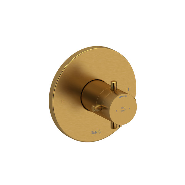 Garniture pour valve pression équilibrée et thermostatique ​​​​1/2" avec 2 fonctions et poignée en croix moletée Riu - Or brossé  | Numéro de modèle: TRUTM44+KNBG - Produit épuisé