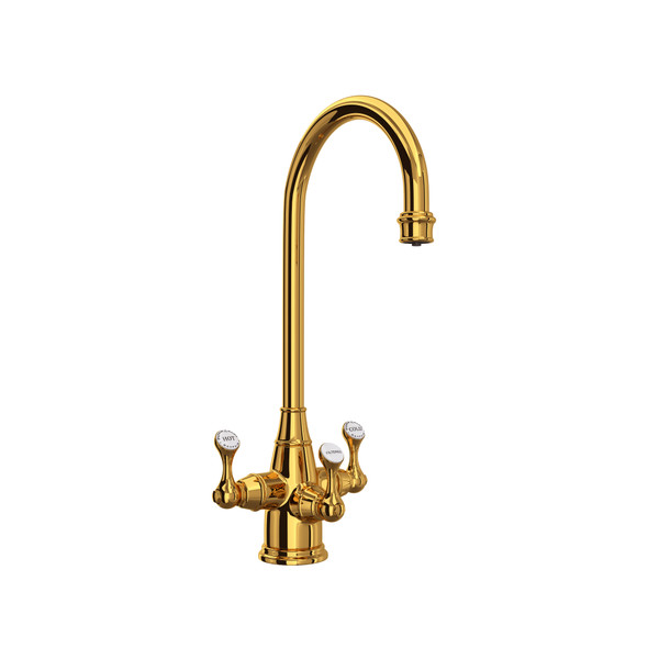 Georgian Era™ Three Handle Bar/Food Prep Filter Kitchen Faucet - Unlacquered Brass | Model Number: U.1220LS-ULB-2