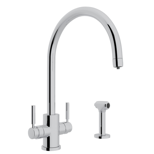 Holborn Filtration 2-Lever Kitchen Faucet with Sidespray - Polished Chrome with Metal Lever Handle | Model Number: U.12931LS-APC-2 - Product Knockout