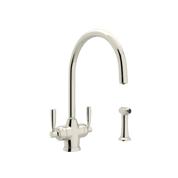 DISCONTINUED-Holborn Filtration 2-Lever Kitchen Faucet with Sidespray - Polished Nickel with Metal Lever Handle | Model Number: U.1535LS-PN-2 - Product Knockout