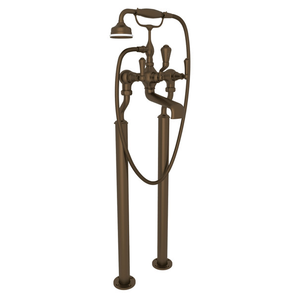 Robinet de bain fixé au sol exposé avec douchette Georgian Era - Bronze anglais avec poignée à levier en métal  | Numéro de modèle: U.3012LS/1-EB - Produit épuisé