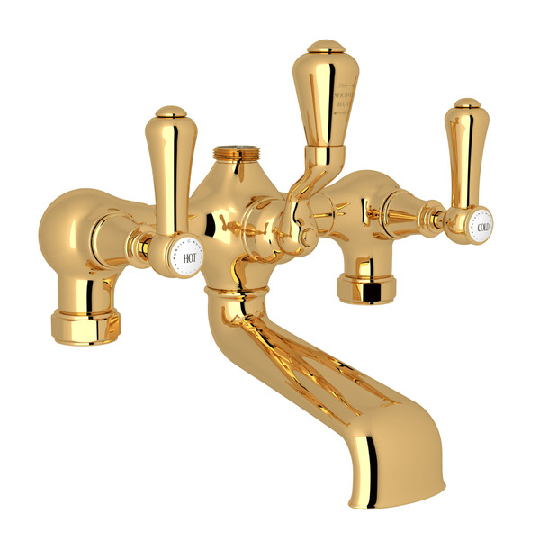 Georgian Era Exposed Tub and Shower Mixer Valve - English Gold with White Porcelain Lever Handle | Model Number: U.3018LSP-EG - Product Knockout