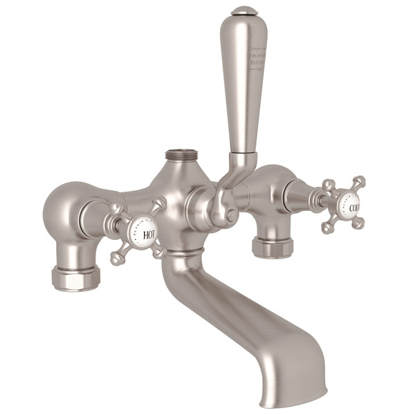 Baignoire exposée et valve mélangeuse de douche Georgian Era - Nickel satiné avec poignée en croix  | Numéro de modèle: U.3019X-STN - Produit épuisé