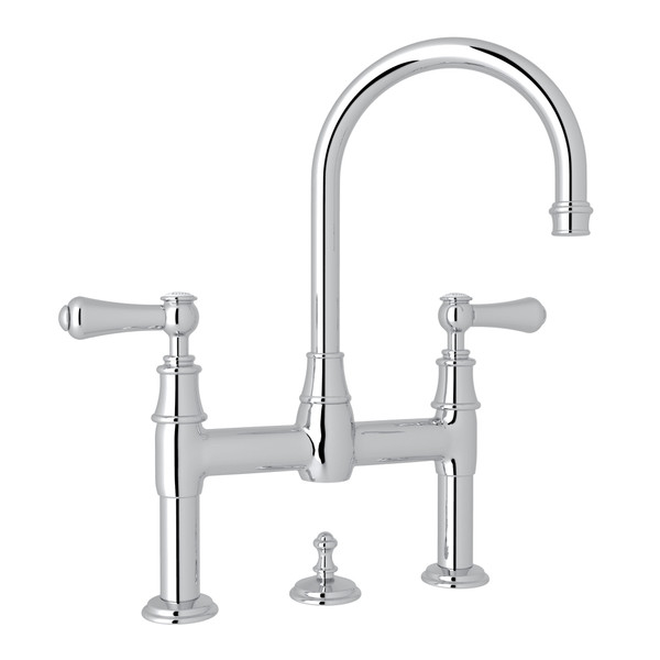 Robinet  de salle de bain Bridge pour installation sur comptoir Georgian Era - Chrome poli avec poignée à levier en porcelaine blanche  | Numéro de modèle: U.3708LSP-APC-2 - Produit épuisé