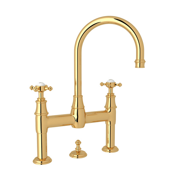 Georgian Era Deck Mount Bathroom Bridge Faucet - English Gold with Cross Handle | Model Number: U.3709X-EG-2 - Product Knockout