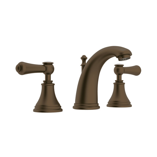 Georgian Era High Neck Widespread Bathroom Faucet - English Bronze with White Porcelain Lever Handle | Model Number: U.3712LSP-EB-2 - Product Knockout
