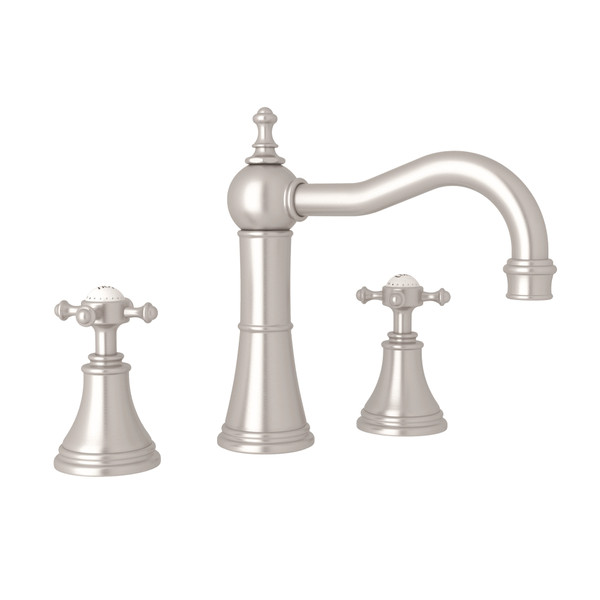 Georgian Era Column Spout Widespread Faucet - Satin Nickel with Cross Handle | Model Number: U.3724X-STN-2 - Product Knockout