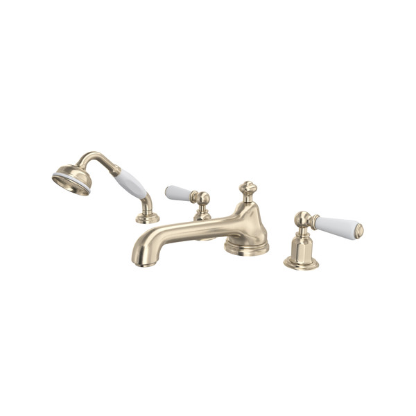 Edwardian™ 4-Hole Deck Mount Tub Filler With Low Spout - Satin Nickel | Model Number: U.3737L-STN