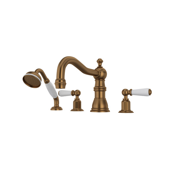 Edwardian 4-Hole Deck Mount Column Spout Tub Filler with Handshower - English Bronze with Metal Lever Handle | Model Number: U.3745L-EB - Product Knockout