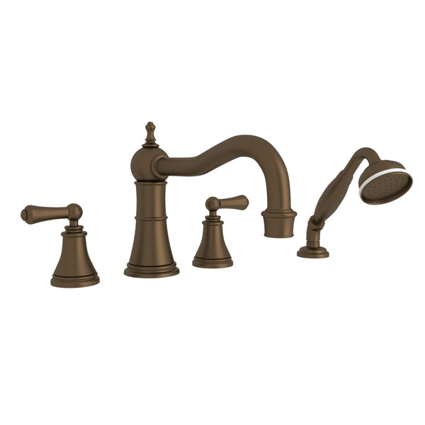 Georgian Era 4-Hole Deck Mount Column Spout Tub Filler with Handshower - English Bronze with Metal Lever Handle | Model Number: U.3747LS-EB - Product Knockout
