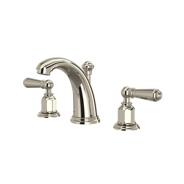 Edwardian High Neck Widespread Bathroom Faucet - Polished Nickel with Metal Lever Handle | Model Number: U.3760L-PN-2 - Product Knockout