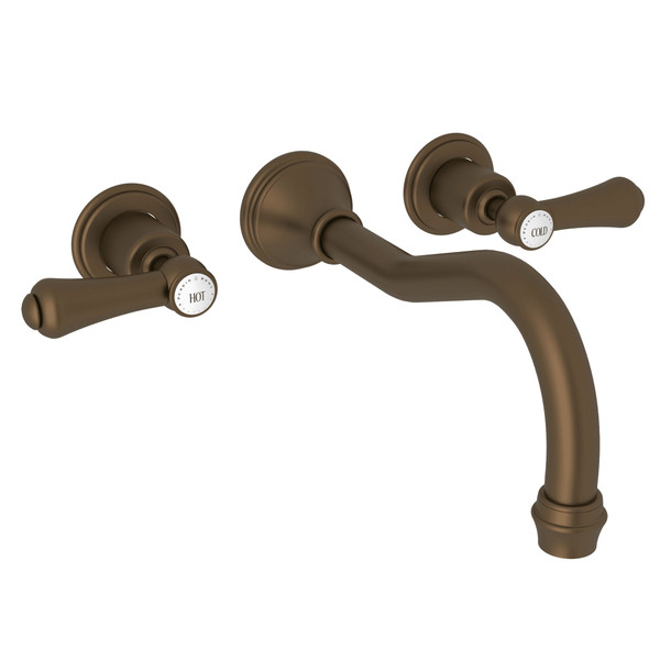 Georgian Era 3-Hole Wall Mount Column Spout Tub Filler - English Bronze with White Porcelain Lever Handle | Model Number: U.3783LSP-EB/TO - Product Knockout