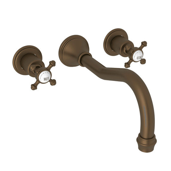 Georgian Era 3-Hole Wall Mount Column Spout Tub Filler - English Bronze with Cross Handle | Model Number: U.3784X-EB/TO - Product Knockout