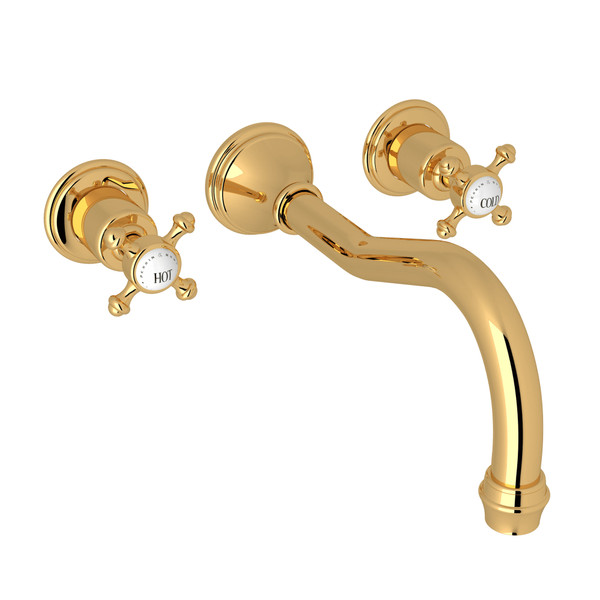 Georgian Era 3-Hole Wall Mount Column Spout Tub Filler - English Gold with Cross Handle | Model Number: U.3784X-EG/TO - Product Knockout