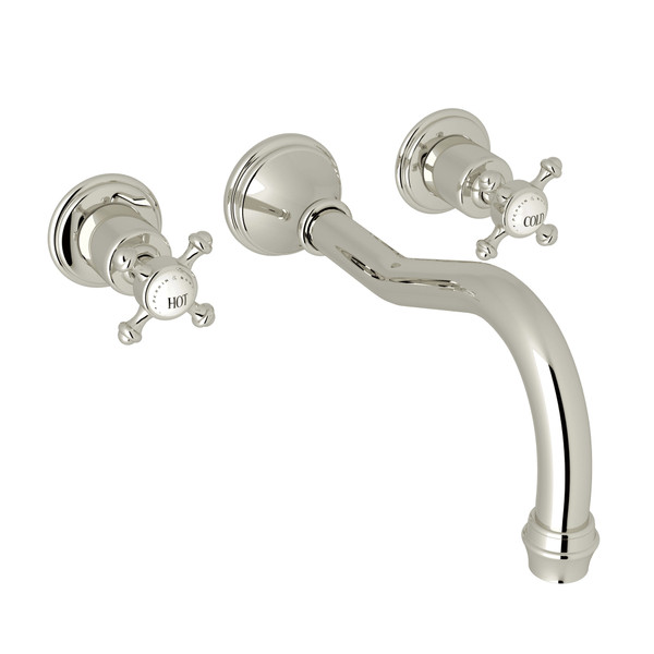 Georgian Era 3-Hole Wall Mount Column Spout Tub Filler - Polished Nickel with Cross Handle | Model Number: U.3784X-PN/TO - Product Knockout