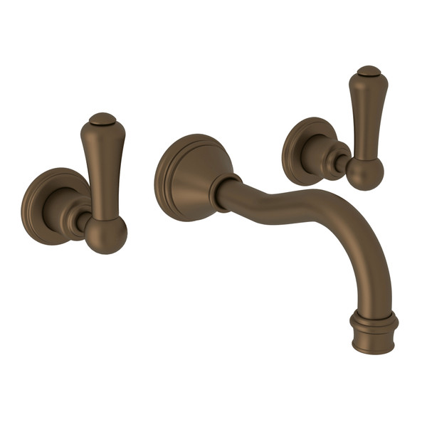 Georgian Era Wall Mount Widespread Bathroom Faucet - English Bronze with Metal Lever Handle | Model Number: U.3793LS-EB/TO-2 - Product Knockout