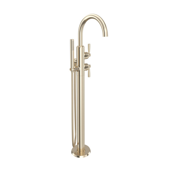 Holborn Single Hole Floor Mount Tub Filler Trim with C-Spout - Satin Nickel | Model Number: U.3990LS-STN/TO - Product Knockout