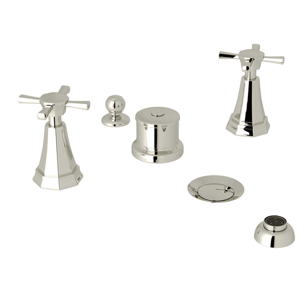 DISCONTINUED-Deco 5-Hole Bidet Faucet - Polished Nickel with Cross Handle | Model Number: U.3991X-PN - Product Knockout