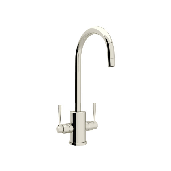 Holborn Single Hole Bar and Food Prep Faucet with Round Body and C Spout - Polished Nickel with Metal Lever Handle | Model Number: U.4213LS-PN-2 - Product Knockout