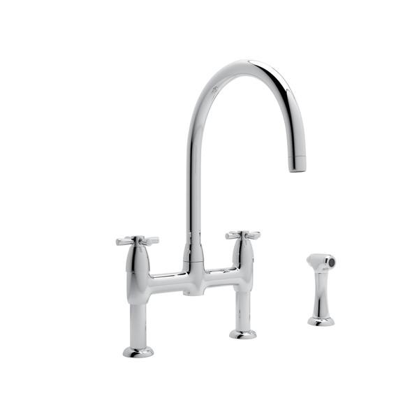 Holborn Bridge Kitchen Faucet with Sidespray - Polished Chrome with Cross Handle | Model Number: U.4272X-APC-2 - Product Knockout