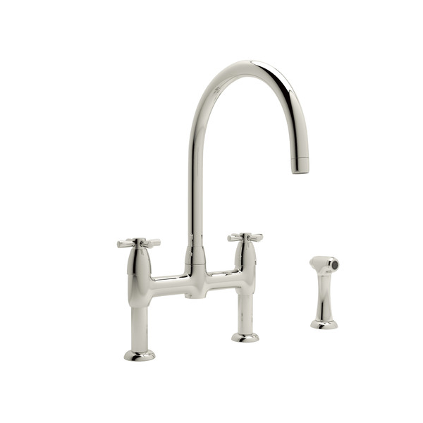 Holborn Bridge Kitchen Faucet with Sidespray - Polished Nickel with Cross Handle | Model Number: U.4272X-PN-2 - Product Knockout