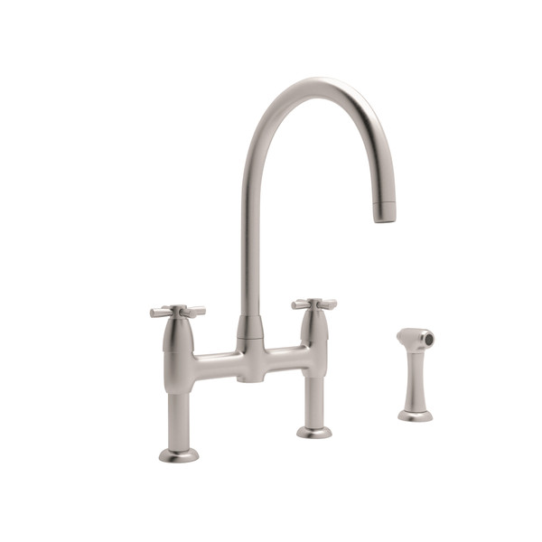 Holborn Bridge Kitchen Faucet with Sidespray - Satin Nickel with Cross Handle | Model Number: U.4272X-STN-2 - Product Knockout