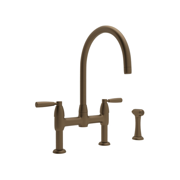 Robinet de cuisine Bridge avec douchette latérale Holbron - Bronze anglais avec poignée à levier en métal  | Numéro de modèle: U.4273LS-EB-2 - Produit épuisé