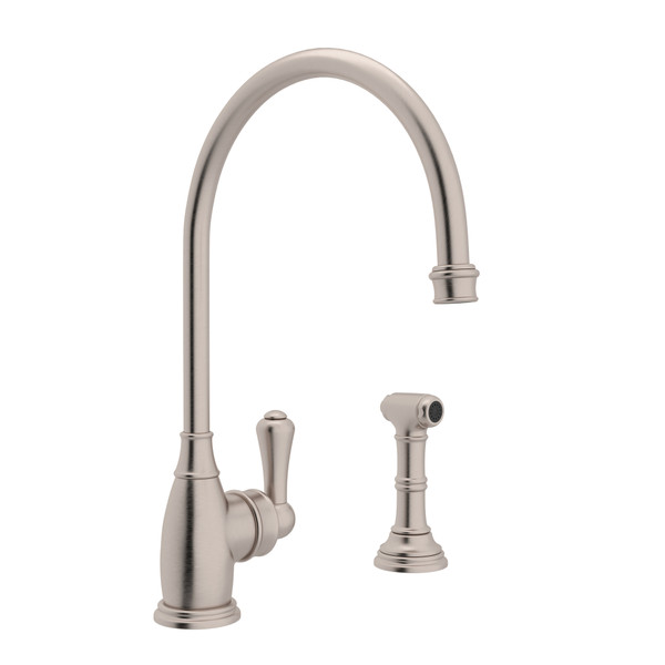 Georgian Era Single Lever Single Hole Kitchen Faucet with Sidespray - Satin Nickel with Metal Lever Handle | Model Number: U.4702STN-2 - Product Knockout